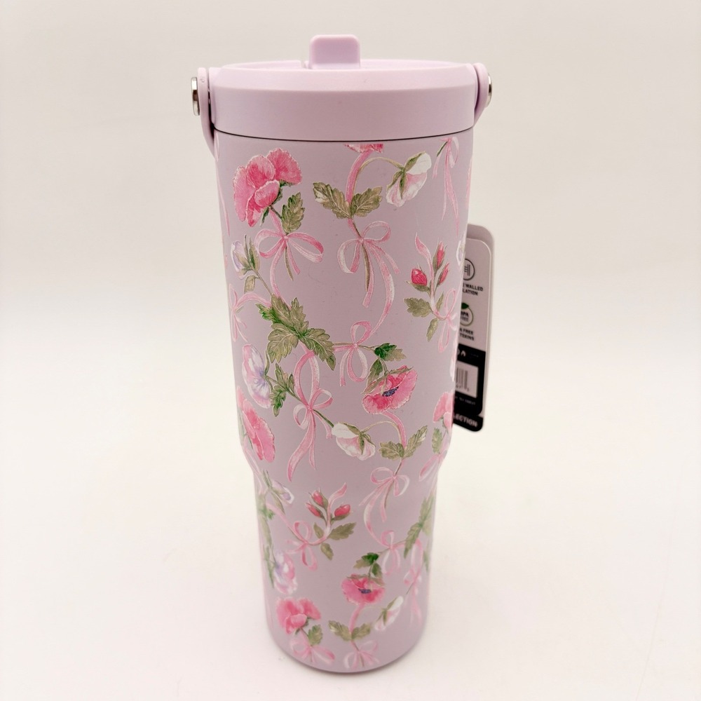 Hydrapeak Artisan Collection 30oz Tumbler Lavender Floral Bows Insulated Mug NEW - Picture 3 of 4